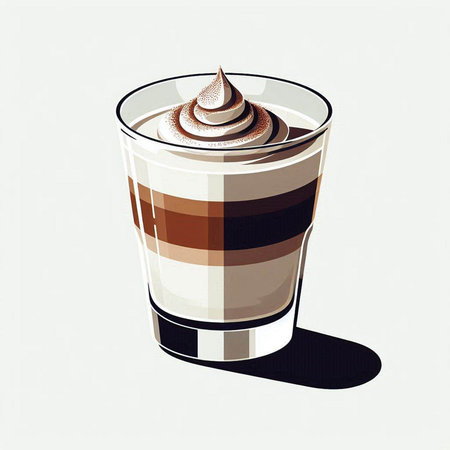 Coffee in a glass with whipped cream. Vector illustration.