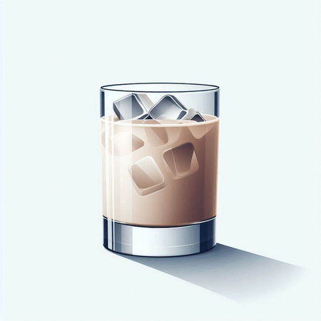 Iced coffee in a glass with ice cubes. Vector illustration.