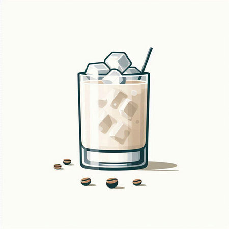 Coffee cocktail with ice cubes and straw. Vector illustration.のイラスト素材