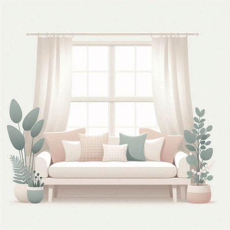 interior design with sofa and window, vector illustration eps10のイラスト素材