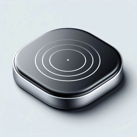 Black button with circle on a gray background. 3d illustration.