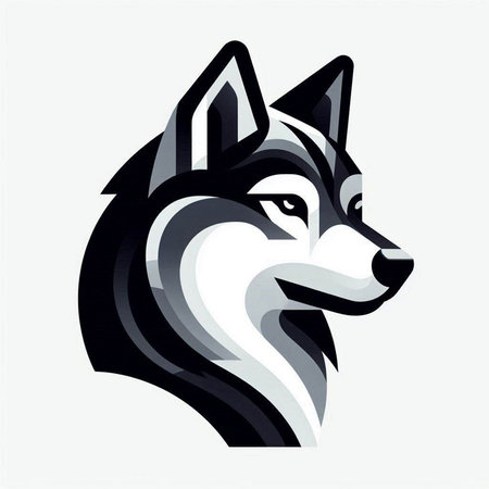 Siberian husky head vector logo design. Black and white color.