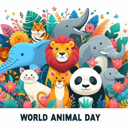 World Animal Day with cute cartoon animals. Vector illustration for your designのイラスト素材