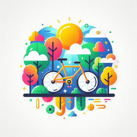 Bicycle in the park. Vector illustration in flat design style.のイラスト素材