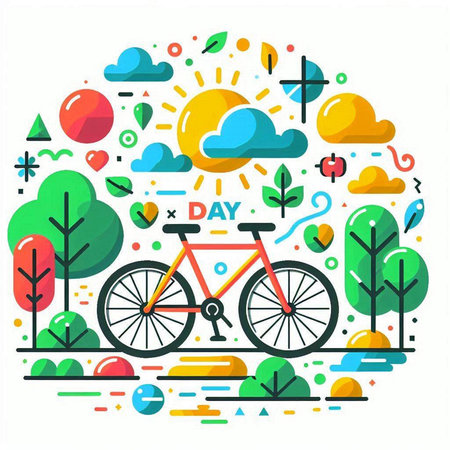 Bicycle in the park. Flat vector illustration on white background.のイラスト素材