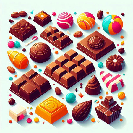 Chocolate candies icons set. Vector illustration in cartoon style.のイラスト素材
