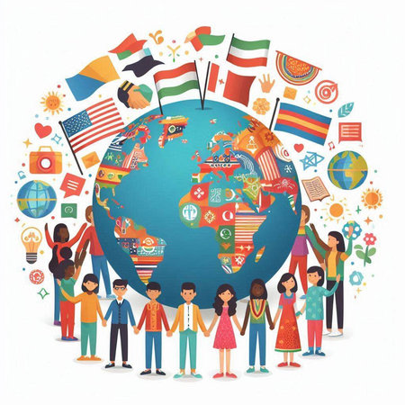 People around the world. Vector illustration. Elements are layered separately in vector file.のイラスト素材