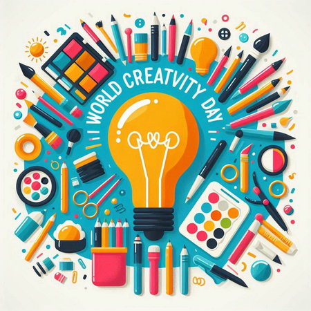 World Creativity Day. Flat design vector illustration. Creative concept.のイラスト素材