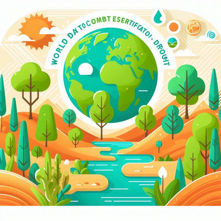 World environment day banner with planet earth and trees in flat style. Vector illustration.のイラスト素材
