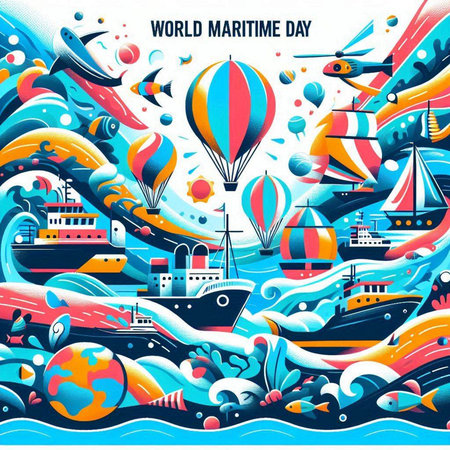 World water day banner. Vector illustration in flat style. Sea transport.のイラスト素材