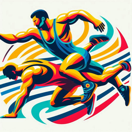 Vector illustration of a running man with a colorful background. Sport concept.のイラスト素材