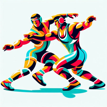 Abstract illustration of two sportsmen running in a race. Vector illustration.