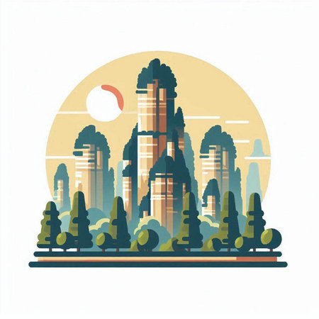 City scape with skyscrapers and trees. Vector illustration.のイラスト素材