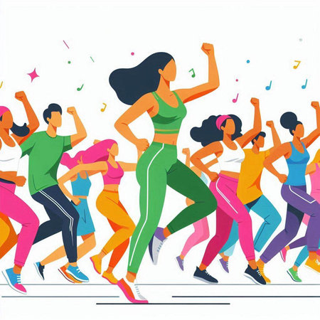 Running people, vector illustration of a group of people. Healthy lifestyle concept.のイラスト素材