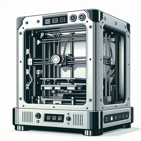3d render of a 3d printer on a white background.