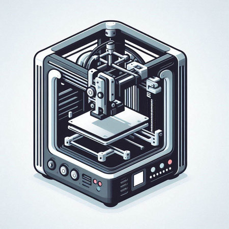 3d printer isometric vector illustration. 3d printer isometric illustration