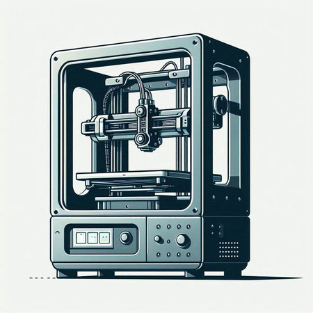3d printer on a white background. 3d rendering. Computer digital drawing.