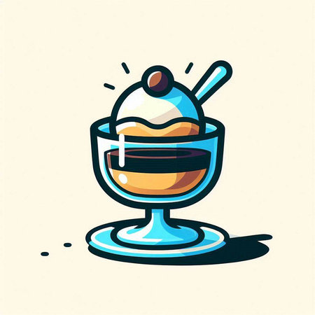 Ice cream in a glass cup with spoon. Vector illustration in cartoon style.のイラスト素材