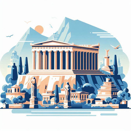 Parthenon, Athens, Greece. Famous landmarks. Vector illustrationのイラスト素材