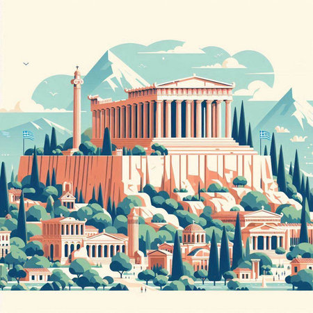 Athens, Greece. Travel postcard. Vector illustration in retro styleのイラスト素材