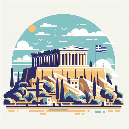 Athens Greece - famous landmark. Vector illustration in flat style.のイラスト素材