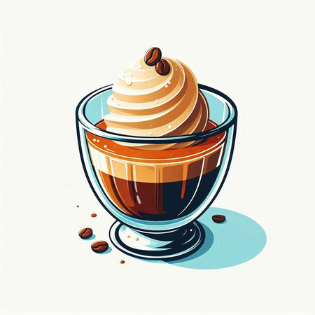 Coffee cup with whipped cream and coffee beans. Vector illustration.のイラスト素材