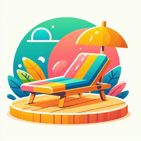 Beach chaise-lounges. Vector illustration.のイラスト素材
