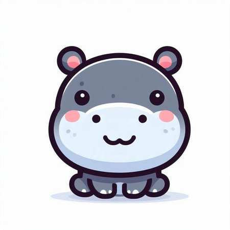 Cute hippo cartoon character. Vector illustration in flat style.のイラスト素材