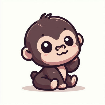 Cute little monkey sitting on white background. Vector cartoon illustration.のイラスト素材
