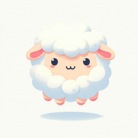 Cute cartoon sheep with clouds on white background. Vector illustration.のイラスト素材