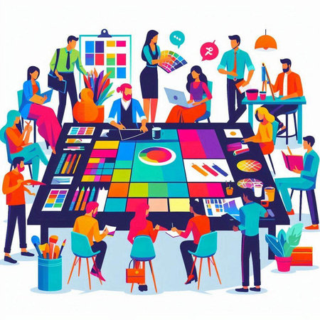 Business people working together in office. Vector illustration in flat style.のイラスト素材