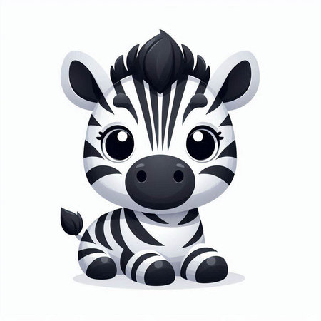 Cute cartoon zebra on white background. Vector illustration for childrenのイラスト素材