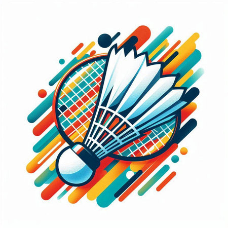 Badminton racket and shuttlecock on colorful background. Vector illustration.のイラスト素材