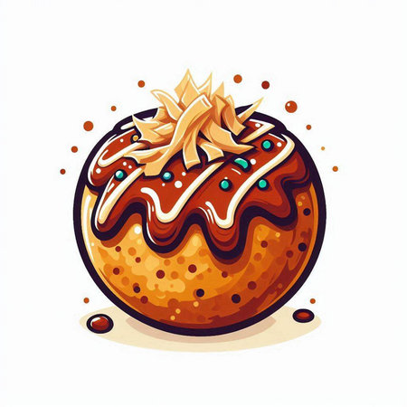 Cake with cream and caramel on a white background. Vector illustration