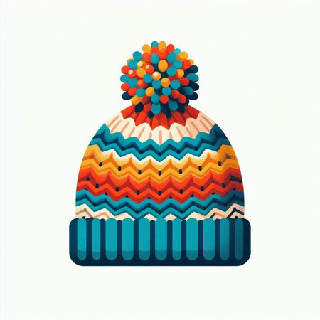 Winter hat. Vector illustration. Knitted hat with pompon.