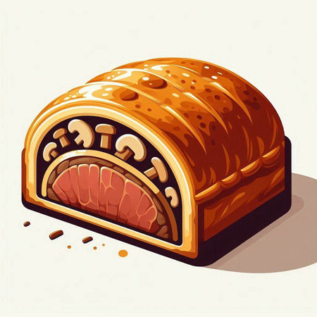 Illustration of a piece of bread with chocolate filling. Vector illustration.
