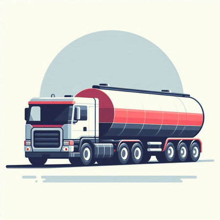 Tanker truck on the road. Vector illustration in flat style.のイラスト素材