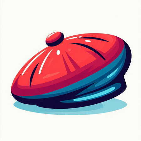Illustration of a red and blue casserole on a white background