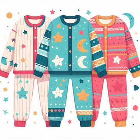 Vector illustration of pajamas with stars and moon. Cartoon style.のイラスト素材