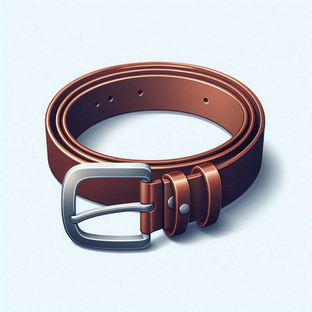 Brown leather belt with a metal buckle on a white background. 3d render