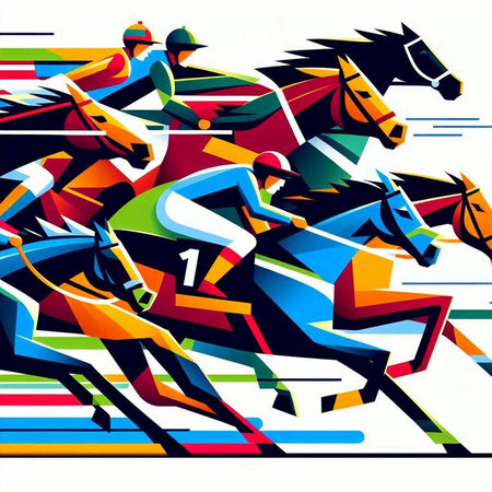 Horse racing, jockeys and riders, vector illustration.のイラスト素材
