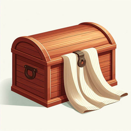 Illustration of a wooden chest with a paper towel on a white background