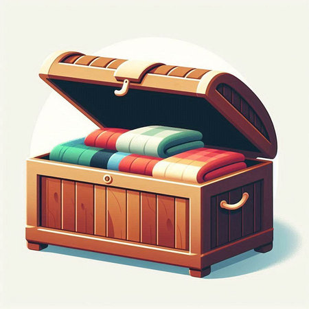 Wooden chest with bedding. Vector illustration in retro style.のイラスト素材