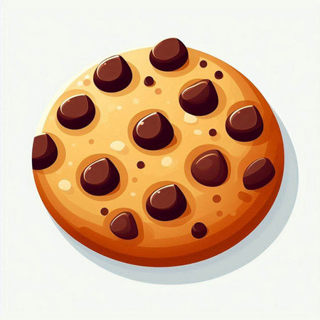 Chocolate chip cookie isolated on white background. Vector cartoon illustration.のイラスト素材
