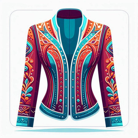 T-shirt design. Vector illustration. Colorful ethnic patterned jacket.のイラスト素材