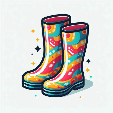 Vector illustration of colorful rubber boots. Colorful design on white background.のイラスト素材