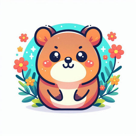 Cute hamster with flowers. Vector illustration in cartoon style.のイラスト素材