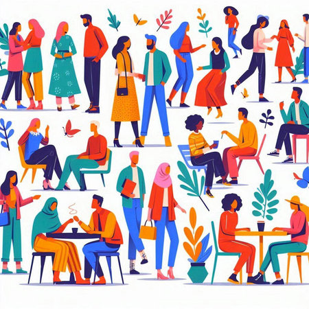People in the city. Seamless pattern with people. Vector illustration