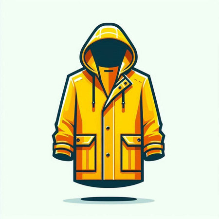 Yellow raincoat with hood isolated on white background. Vector illustration.のイラスト素材
