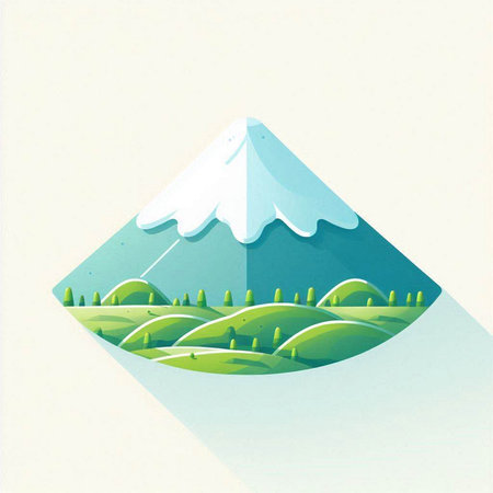 Mountain and green meadow in the morning. Vector illustration.のイラスト素材